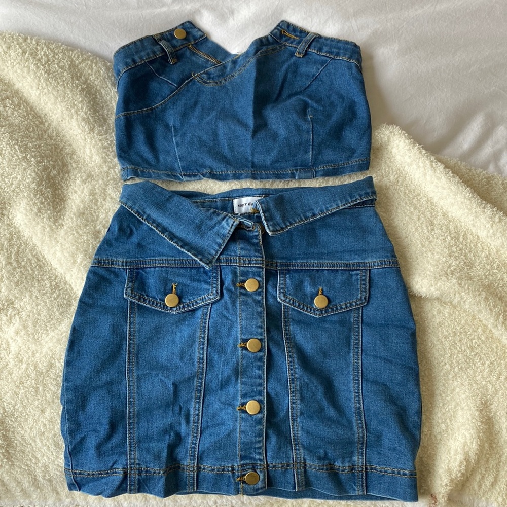 Superdown Denim Skirt + Top Set